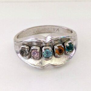 Vintage UNCAS 14KT G.E. (Gold Electroplate) Rhinestone Mother's Ring Size 8